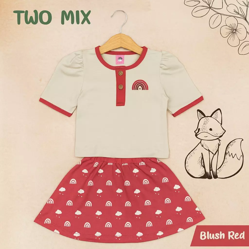 Two Mix - Setelan Rok Anak Perempuan - One Set Anak Perempuan Rainbow 1-6 Tahun 4362C Blush Red