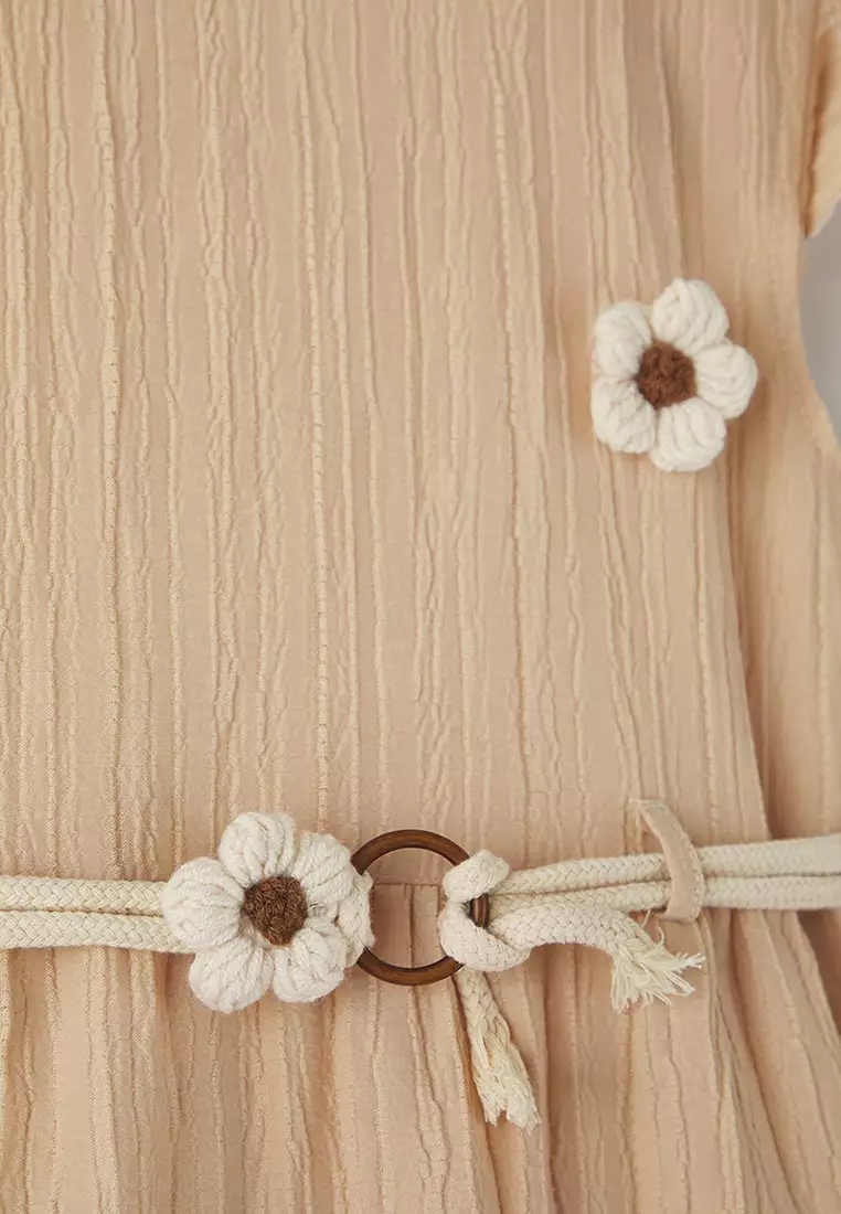 Belted Floral Applique Dress