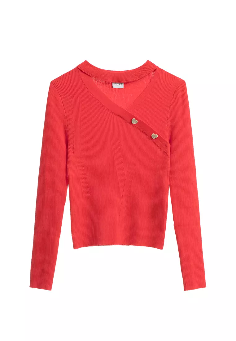 Long Sleeve Hollow Neckline Knit Top