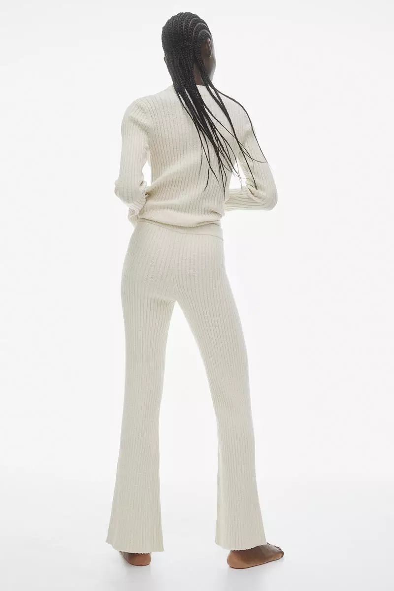 Flared rib-knit trousers