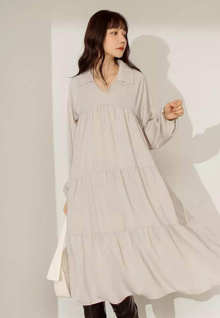 V-Neck Puff Sleeve Maxi Dress [DA9957]
