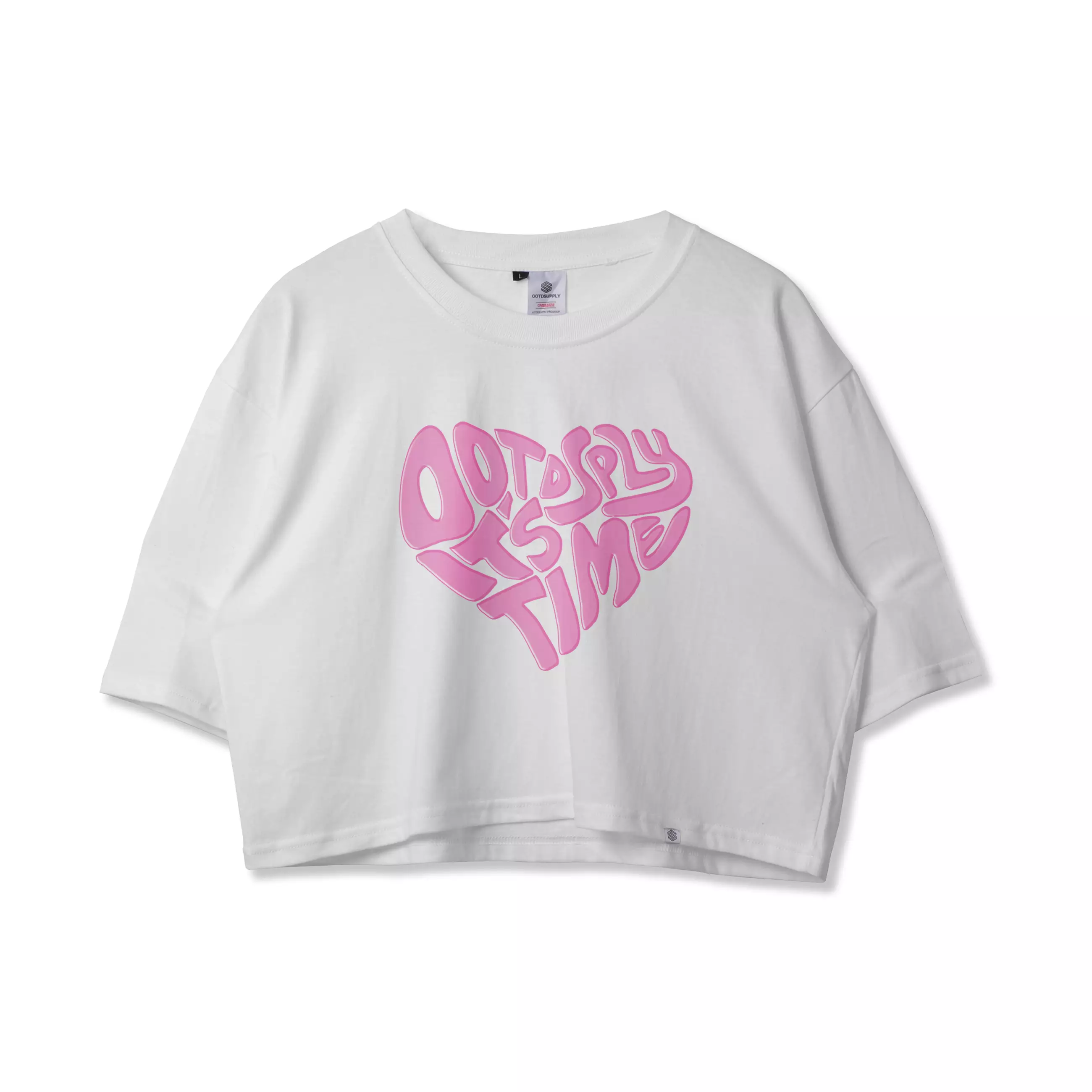 OOTDSUPPLY Croptee Pink Heart Black & White