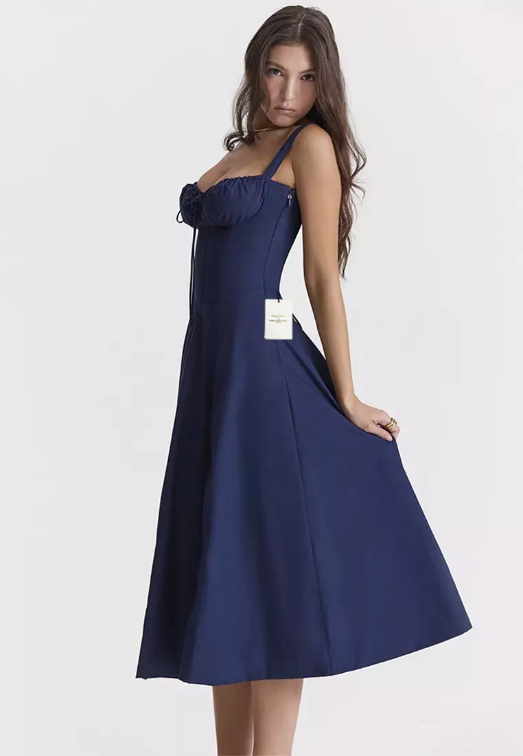 Backless Slim Suspender Slit Dress LBH-D1313