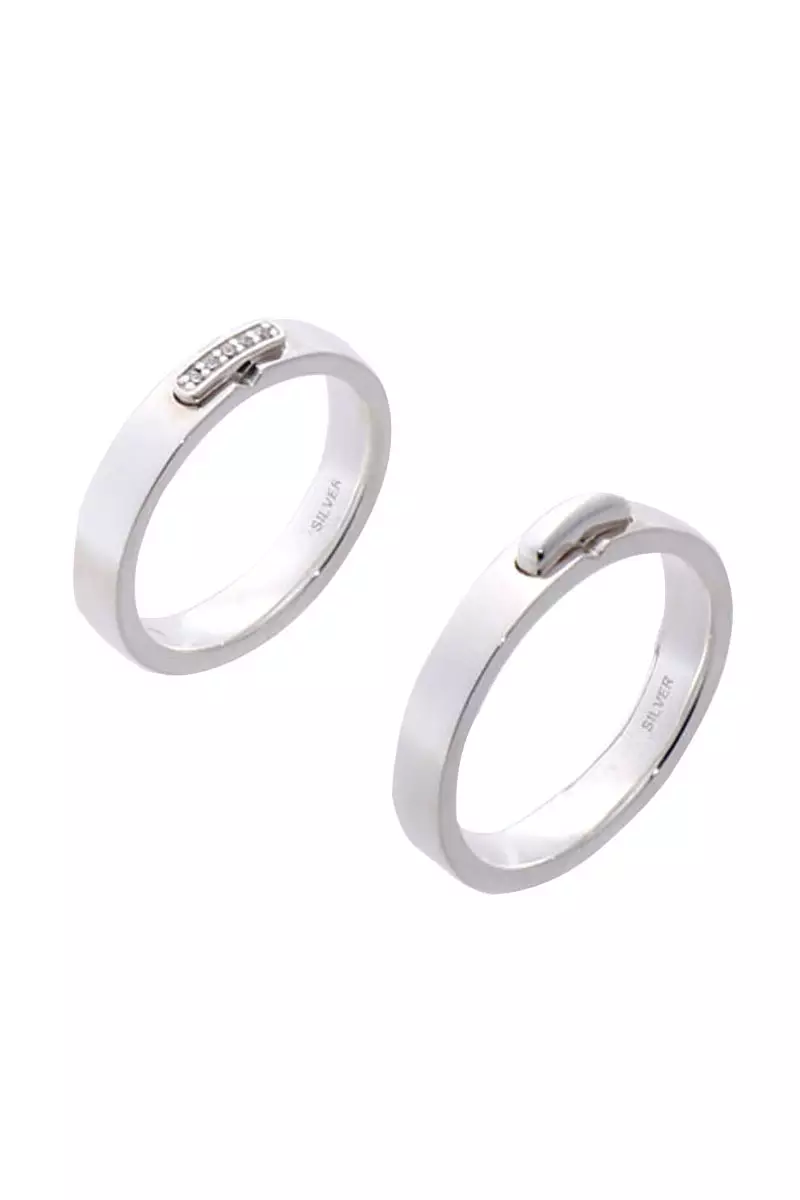 Buy The LoveMark Buckle Couple Ring with Artificial Diamonds
