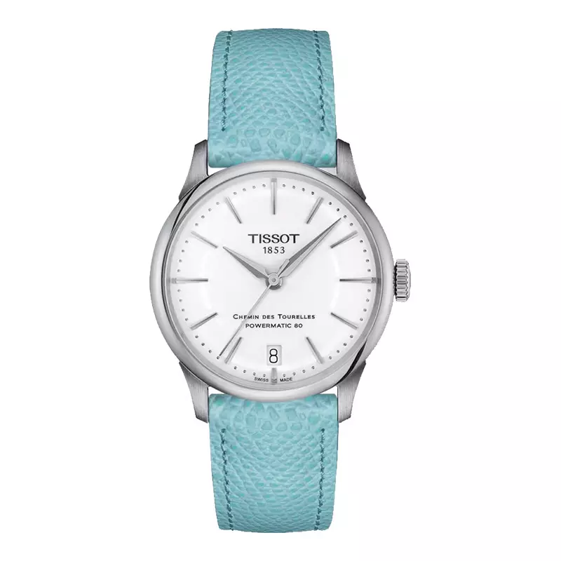 Jam Tangan Wanita Tissot T Classic T139.207.16.011.00 Chemin Des Tourelles Powermatic 80 White Dial Blue Leather Strap