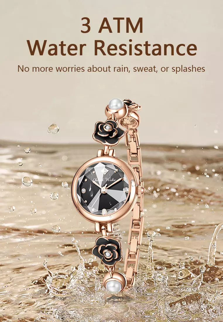 Jam Tangan Wanita Original Anti Air Tali Gelang Bunga-Bunga Korea Fashionn Jam Tangan Cewek black