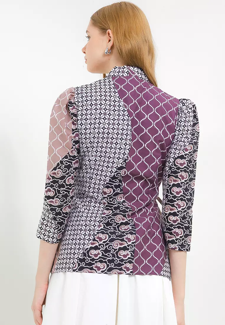 Blouse Atasan Batik Wanita Kutubaru Nirmala Maroon Lengan Panjang