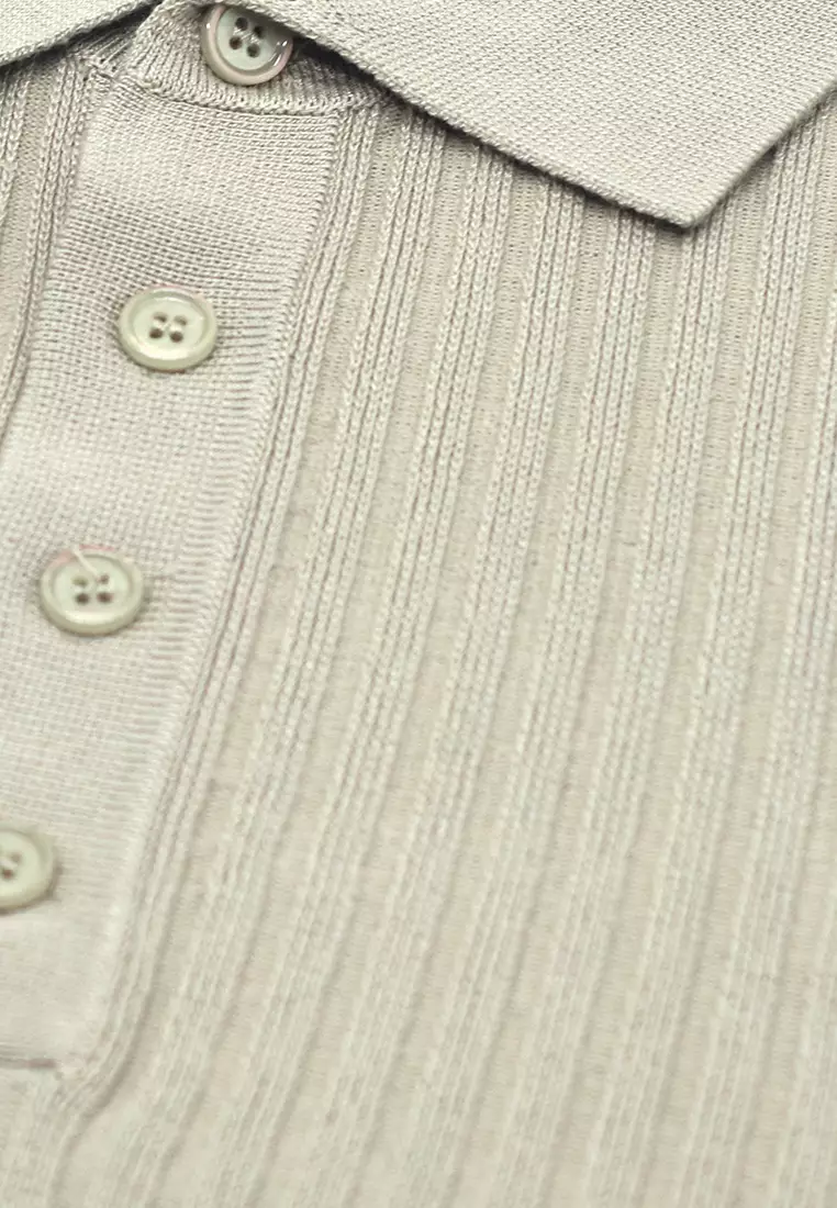 Men's Rib Knit Poloshirt - Deep Apricot