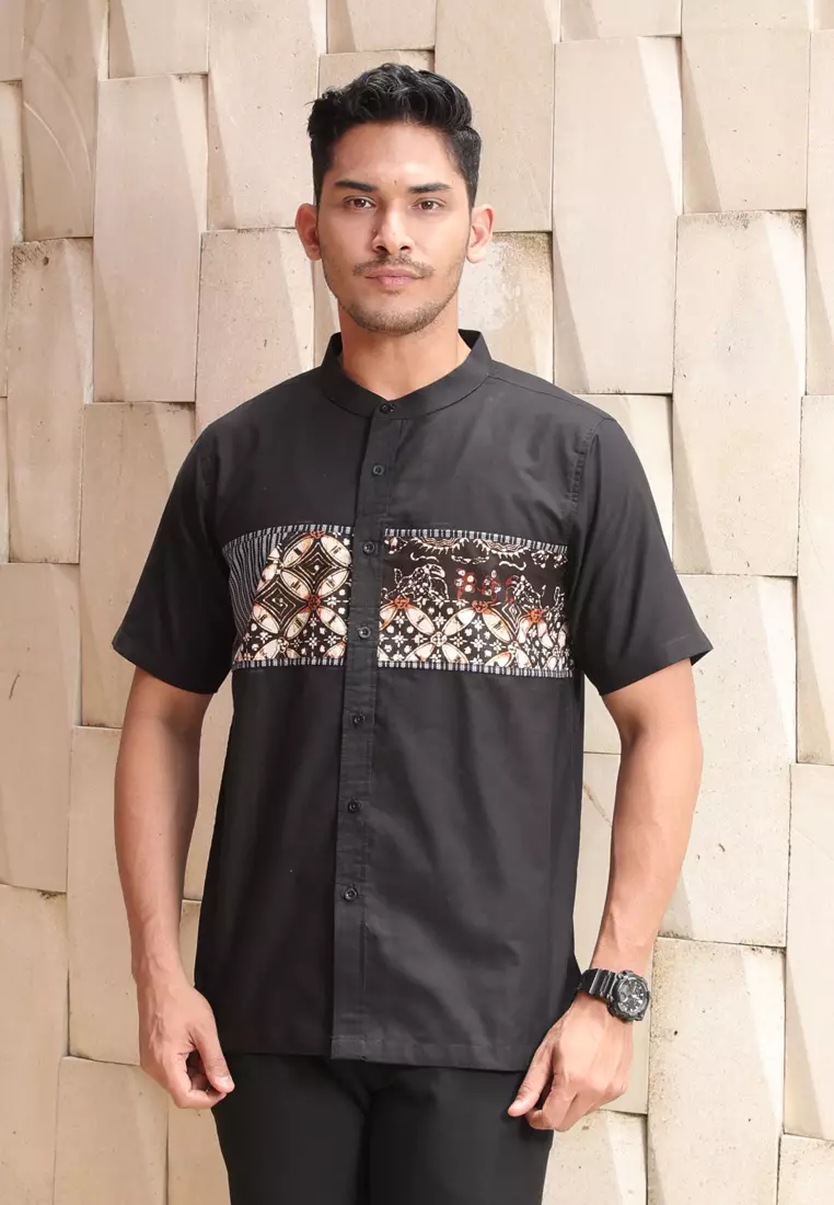 Hadinata Batik Koko Cap Pendek Faiz Black Raya Series