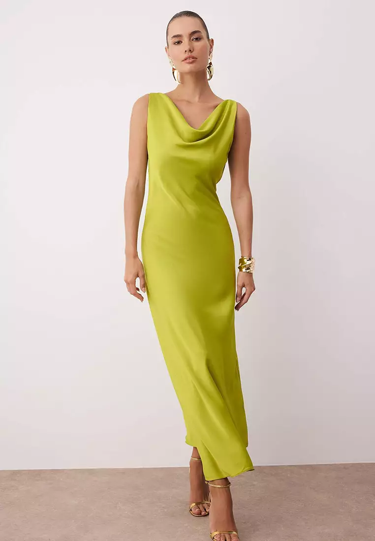 Cowl Neck Satin Maxi Chic Dress