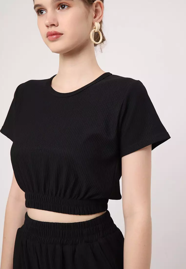 Sofia Onna Knit Crop Tops Black