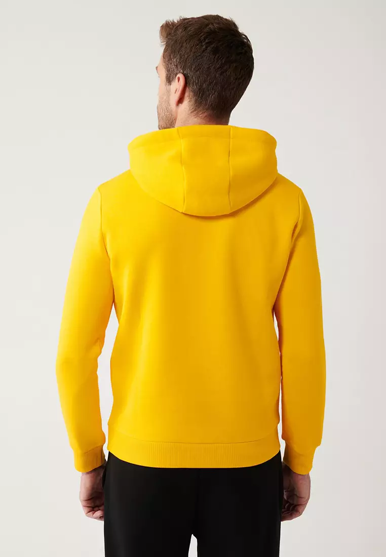 Men's Yellow Hooded 3 Thread Raised Printed Sweatshirt A32Y1240