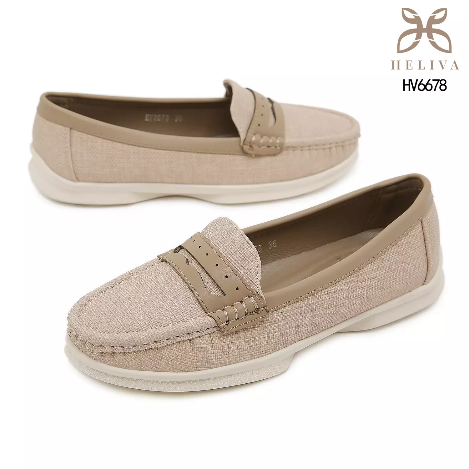 Heliva Esha Elegant Linen-Textured Loafers with 2cm Sole Casual Slip-On Comfort HV6678