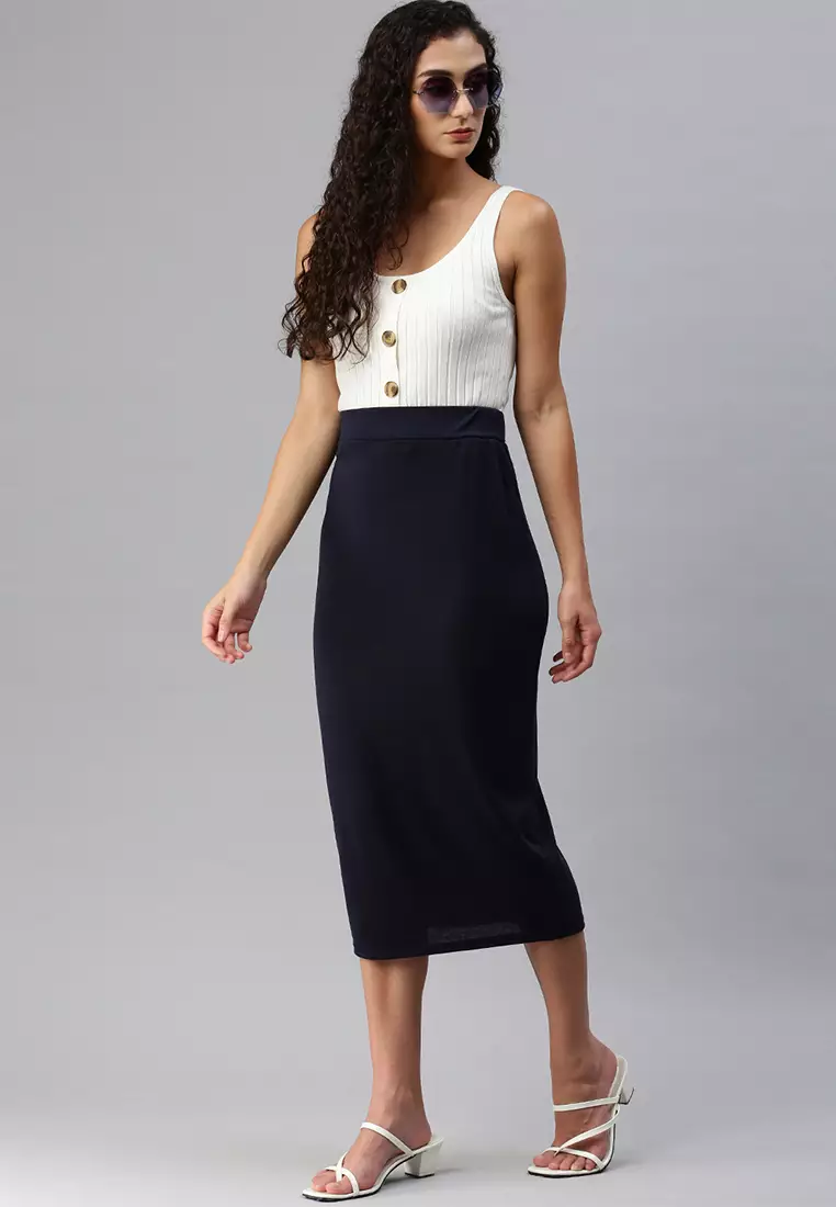 Navy Knitted Long Tube Skirt