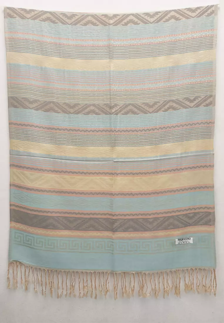Hijab Pashmina Wanita Reversible Viscose Nomad Weave Pashmina Shawl Syal Wanita Turquoise Sand