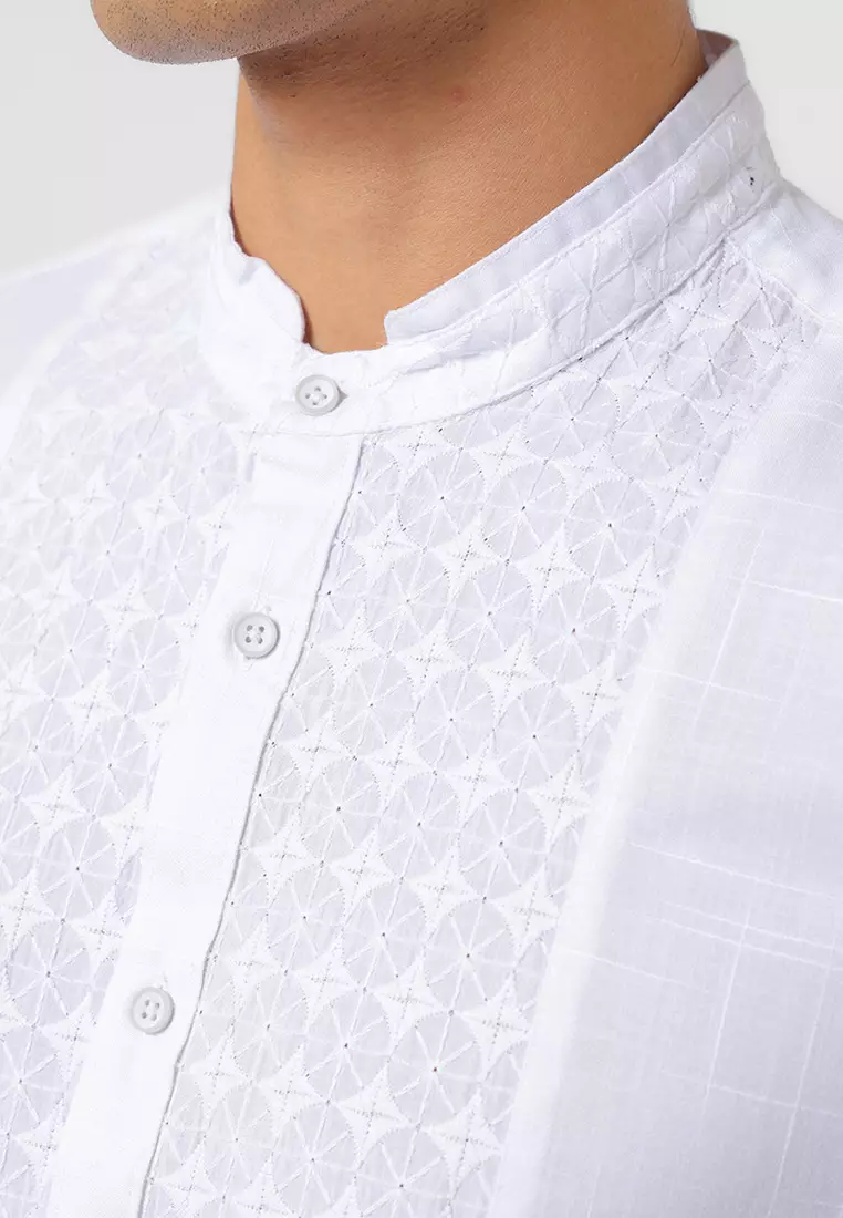 Kemeja Koko Pria Lengan Panjang KHALID WHITE Baju Muslim Pria
