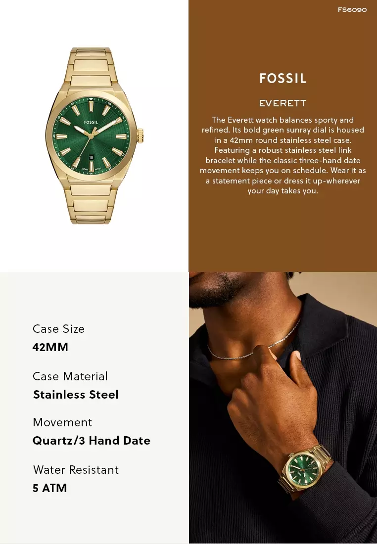 Buy Fossil Fossil Men's Everett Analog Watch ( FS6090 ) - Quartz, Gold ...