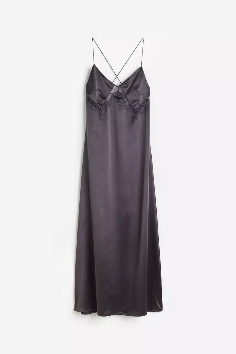 Lace-detail satin slip dress