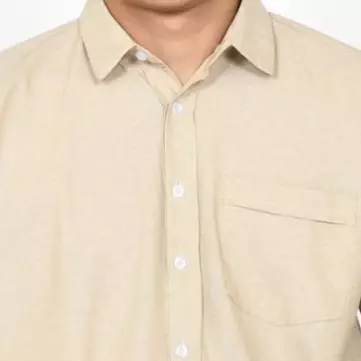 Kenzo Shirt - Kemeja Cotton Lengan Panjang Polos - KREM Reguler Fit Pria