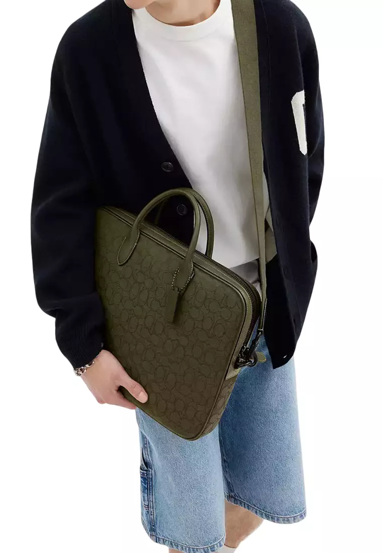 Theo Work Bag In Signature Jacquard - Olive Drab CAK97