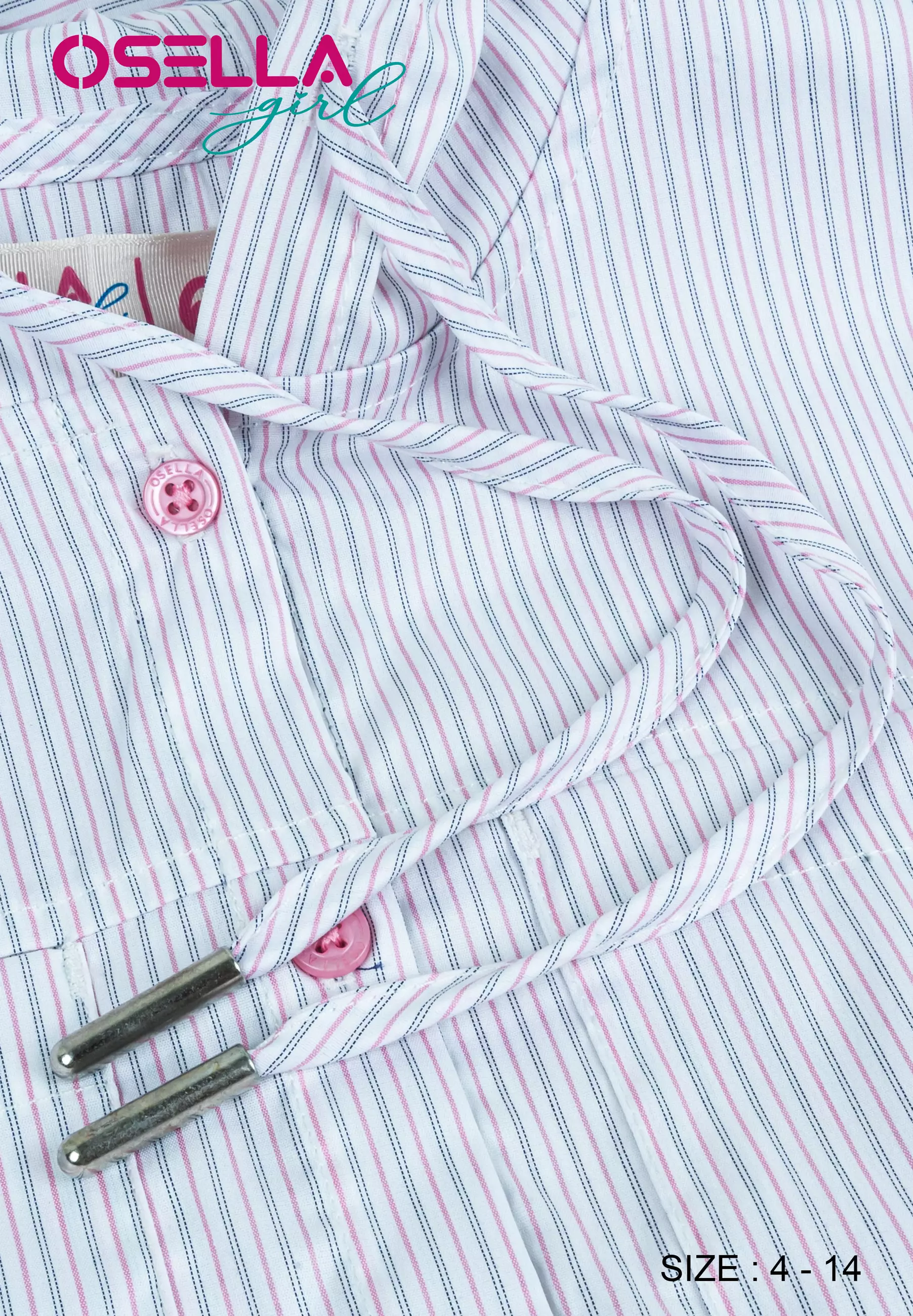 [NEW] Osella Kids Stripe Hooded Shirt In Pink Stripe Pattern 2336400213 | Kaos Hoodie Lengan Pendek Anak Perempuan