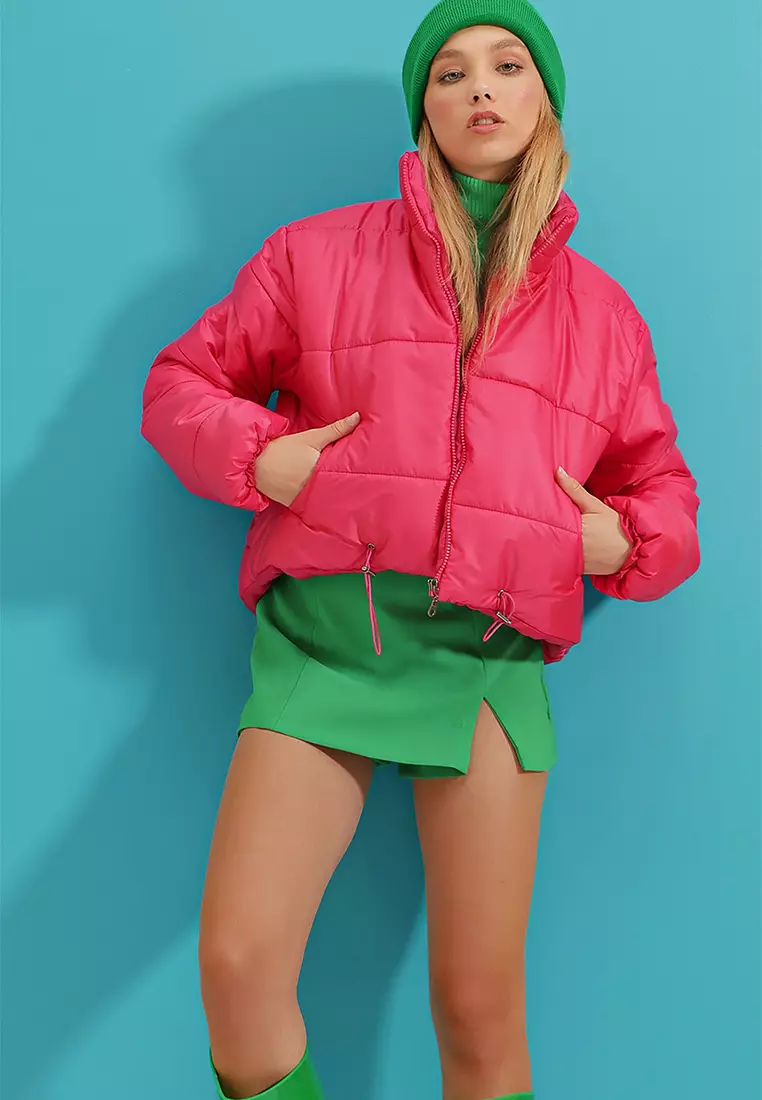 Stand Collar Double Pocketed Inflatable Puffer Jacket