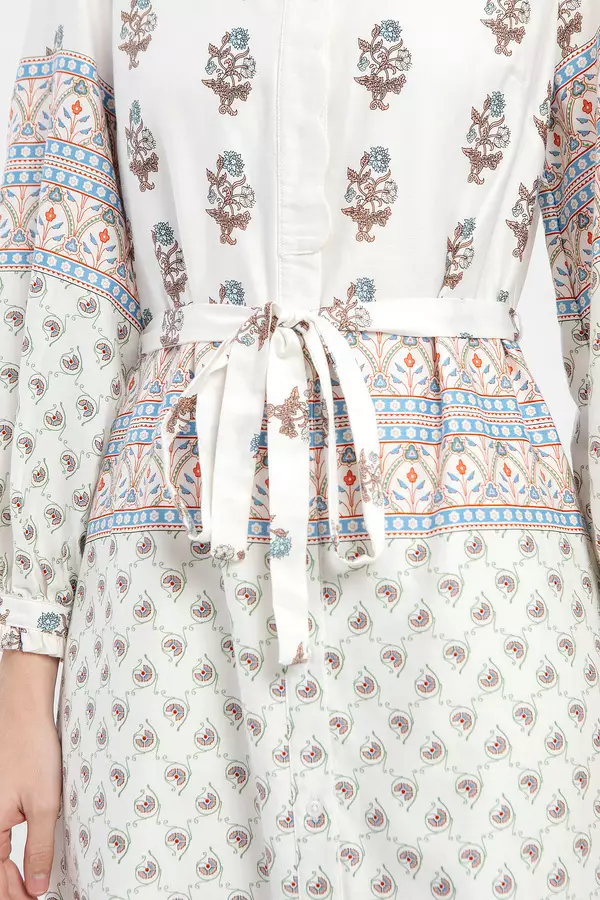 MINIMAL - Layona - Gamis Motif Bunga Geometris - Beige Colour Beige_Light