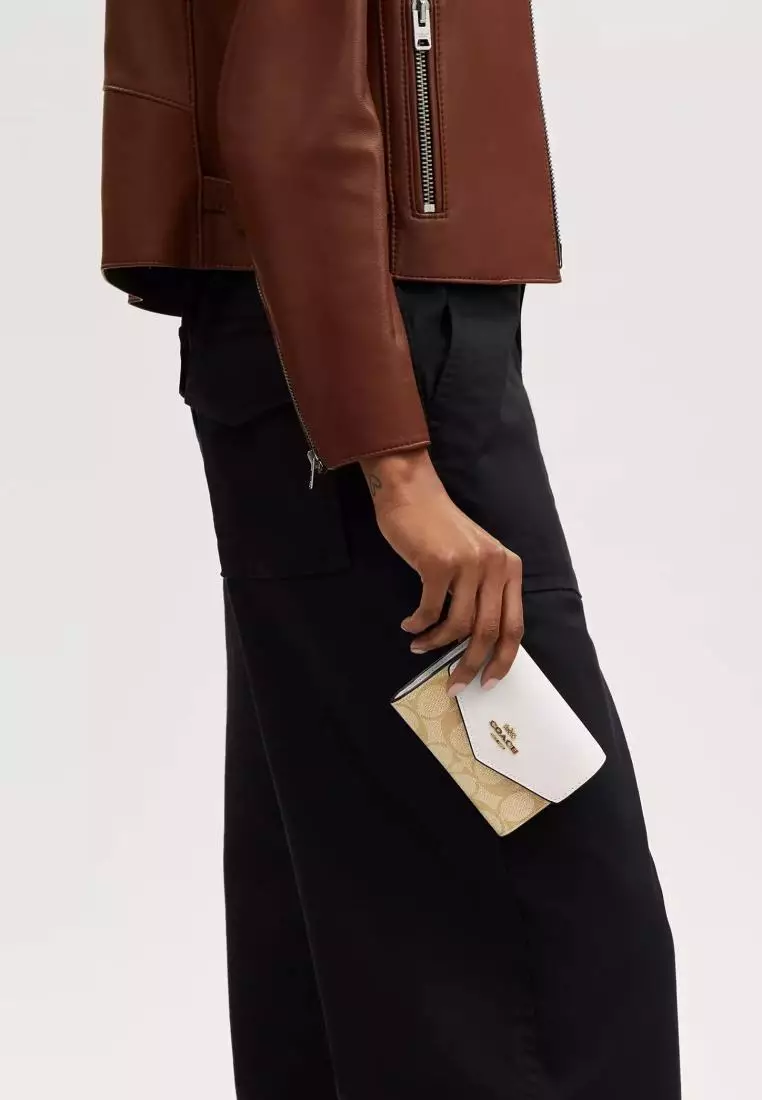 Coach Mini Envelope Wallet With Strap In Signature Canvas Light Khaki Chalk