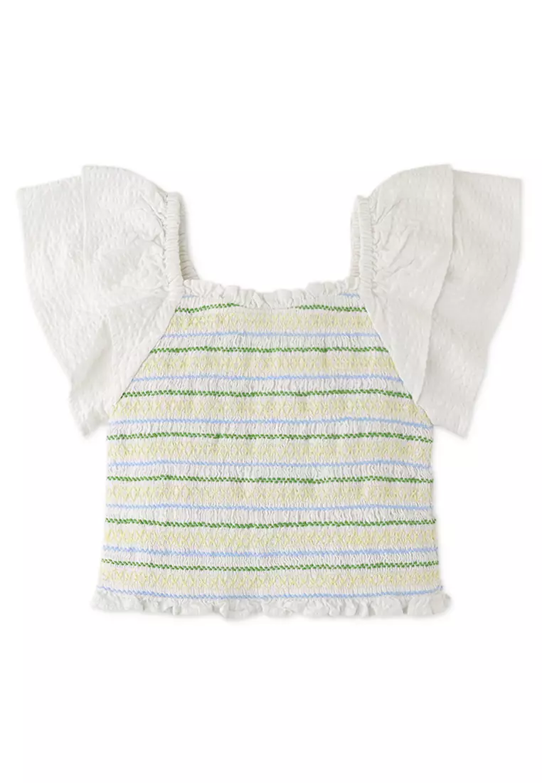 Girls Smocked Butterfly Sleeves Blouse