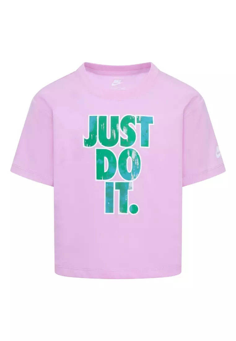 Nike Printed Club Boxy Short Sleeve Tee Pink Rise (Little Kids)