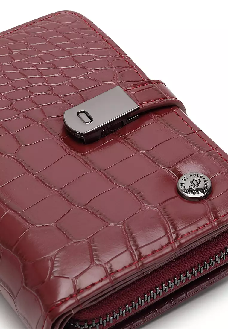 Women's Croc Wallet with Coin Compartment (短錢包) - 紅色