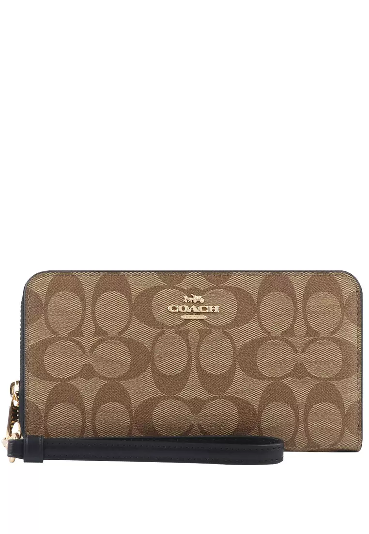 Original Coach Women's Small Trifold Wallet In Signature Canvas F41302 -  Brown/Black