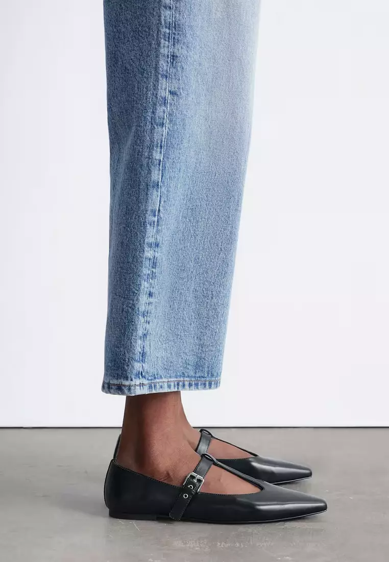 T-Bar Leather Ballet Flats