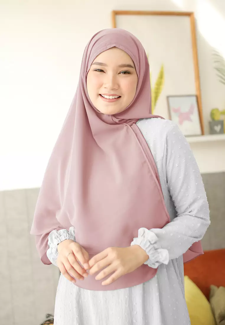 Anya Instan | Hijab Instan Resleting | Bergo Khimar Kerudung 2 Layer  - Pressed Rose