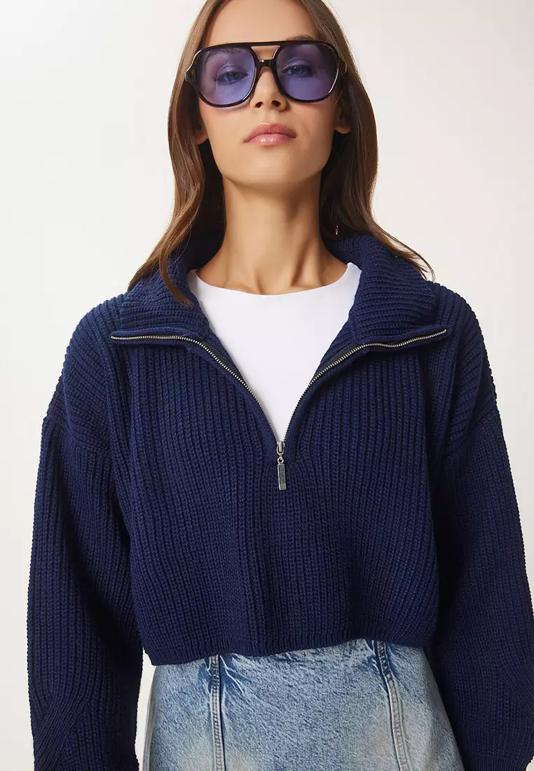 Zippered Turtleneck Knitwear Sweater