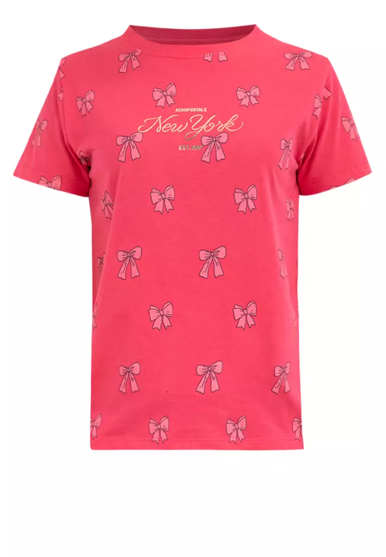 Ladies All Over Print Tee Honey Suckle Pink
