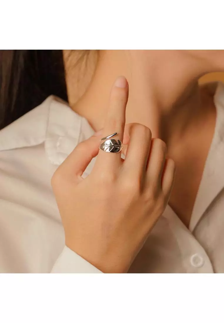 Millennia 2000 Mockup Leaf Curly Silver Adjustable Ring with 925 Sterling Silver