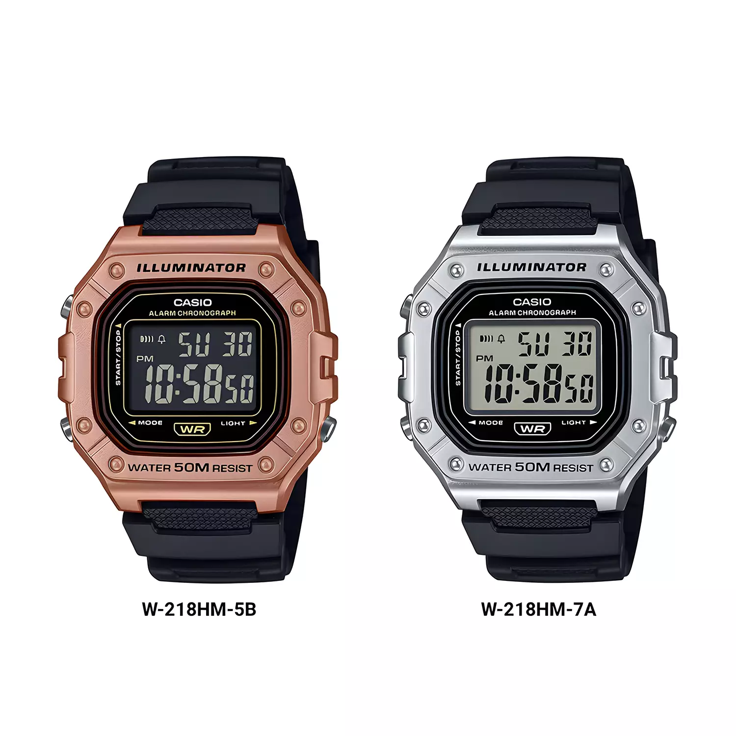 Casio Illuminator W-218HM-7A Jam Tangan Digital Pria - Silver Case - Black Resin Band