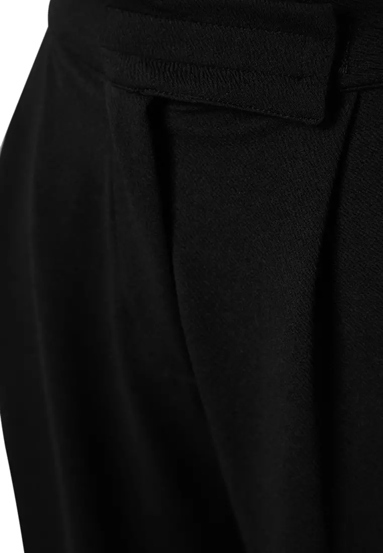 Black Hook And Loop Closure High Waist Pleated Wide Leg/Wide Cut Knitted Trousers Twoaw24Pl00177