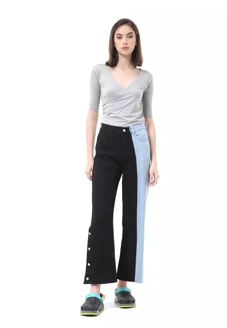 Stella Long Pants Celana Baggy Jeans Wanita Kombinasi 2Warna Material Denim ORIGINAL - Blue Black