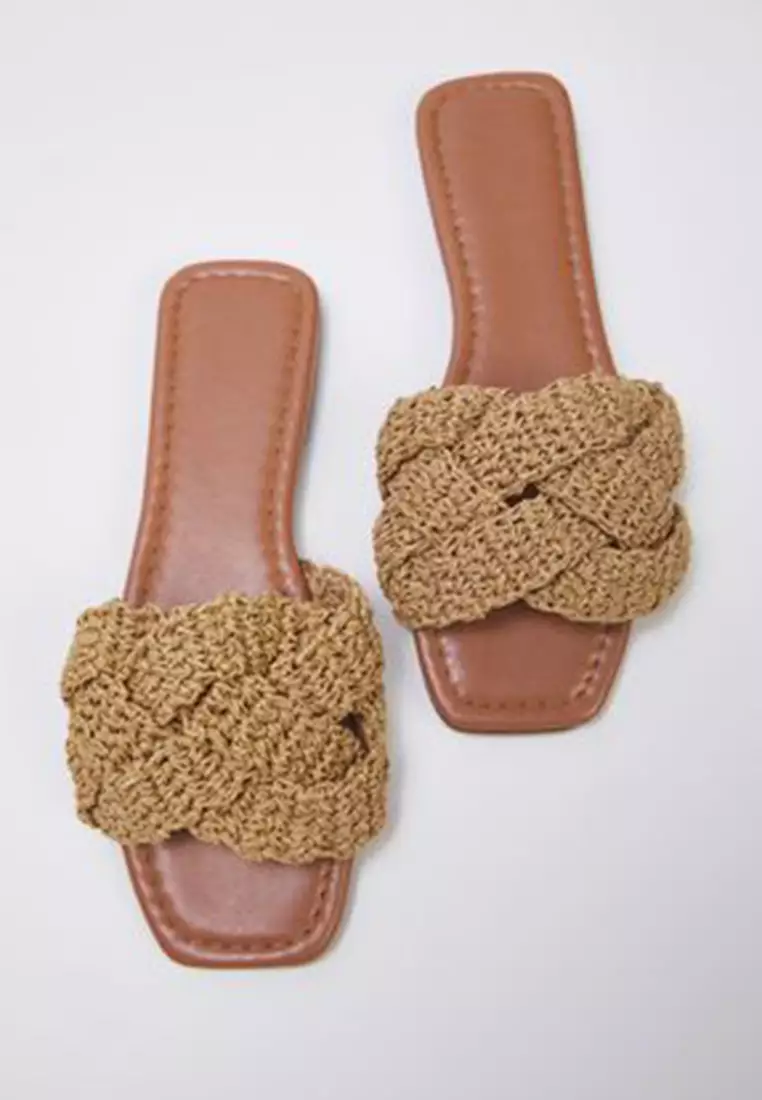 Camel Knitted Women's Straw Slippers Takss25Te00030