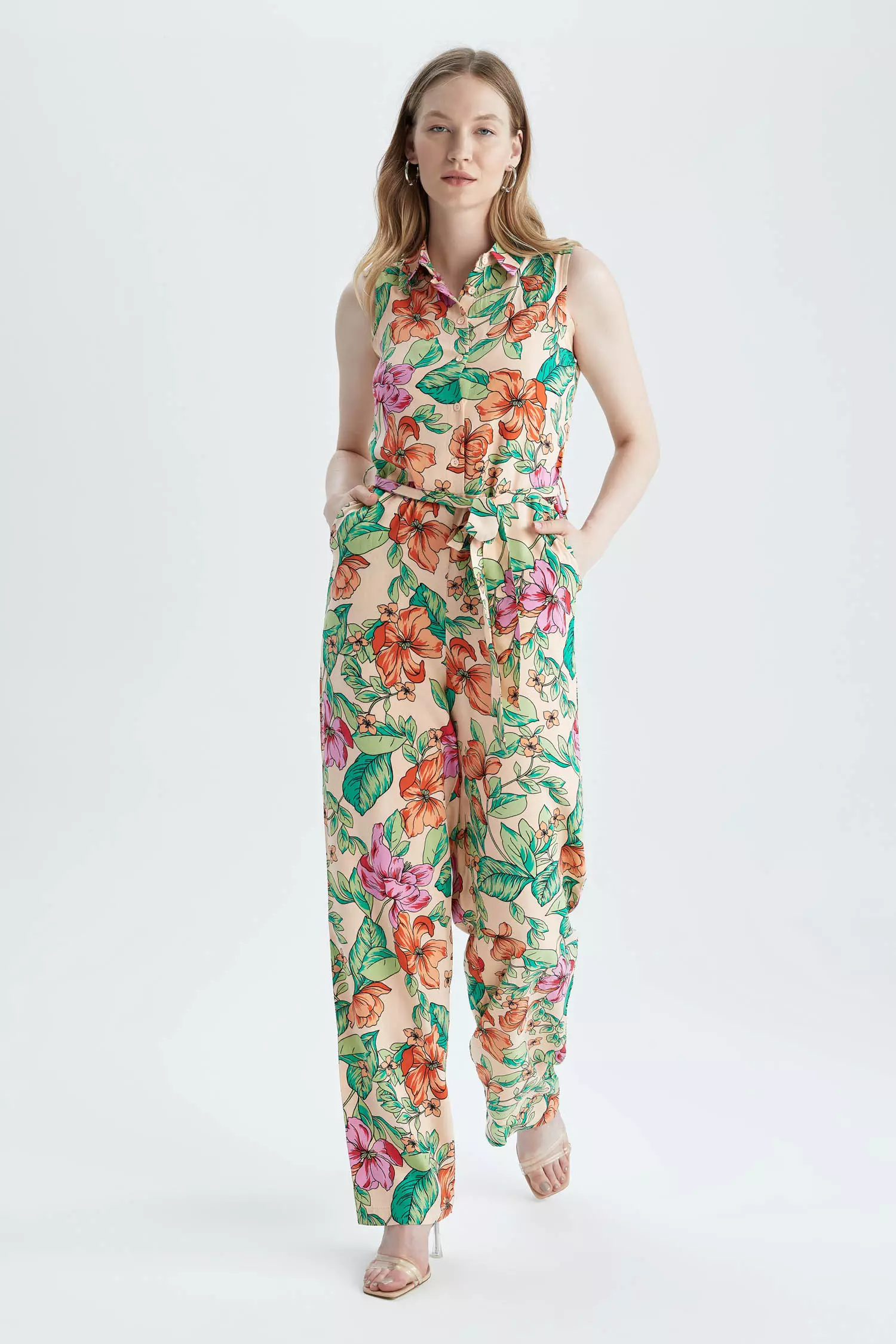 DeFacto Floral Patterned Sleeveless Viscose Jumpsuit 2024