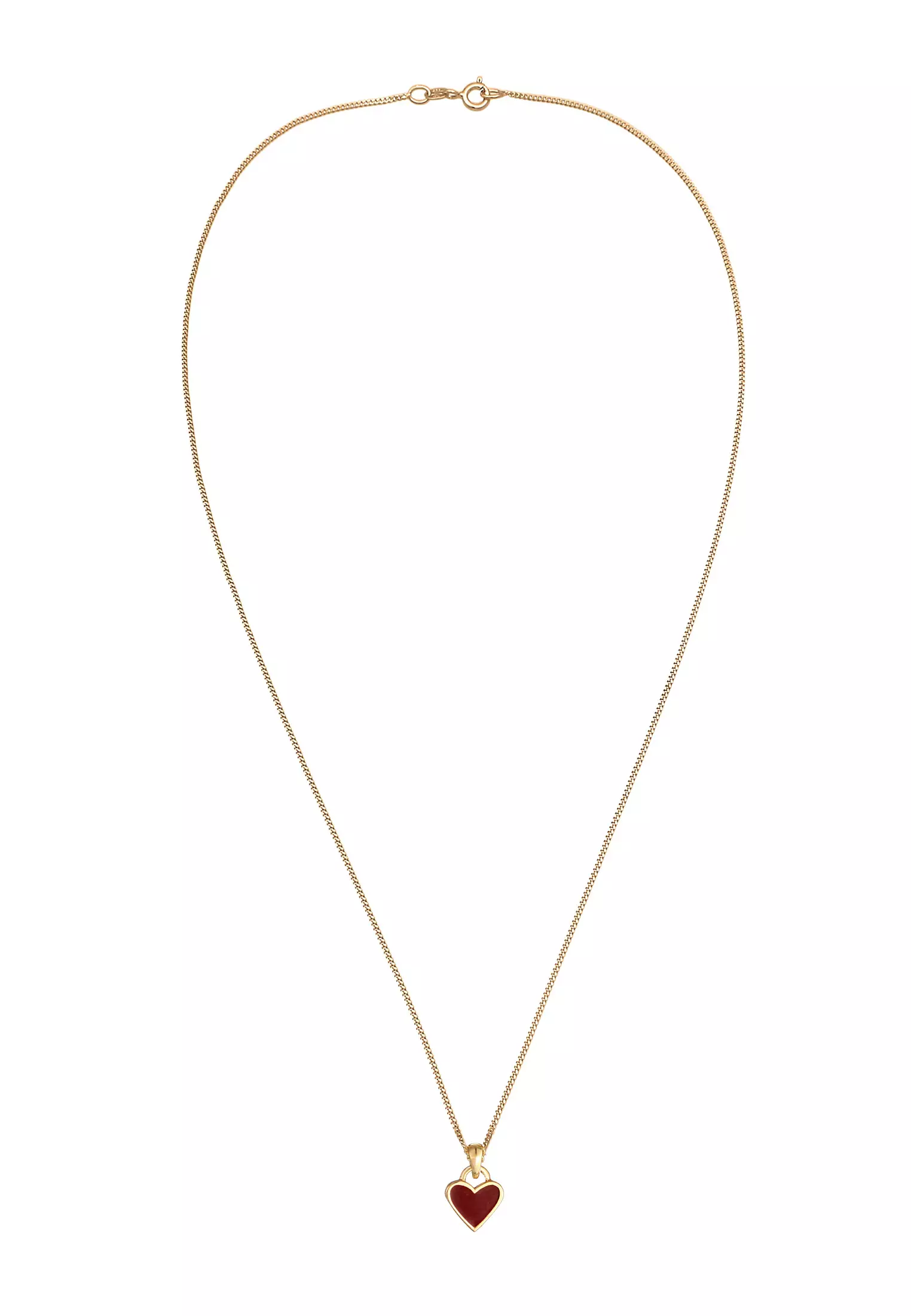 Necklace Heart Pendant Love Enamel Red Gold Plated