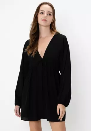 asos black swing dress BLACK STONE-EMBELLISHED LONG-SLEEVE GOWN | CULT MIA