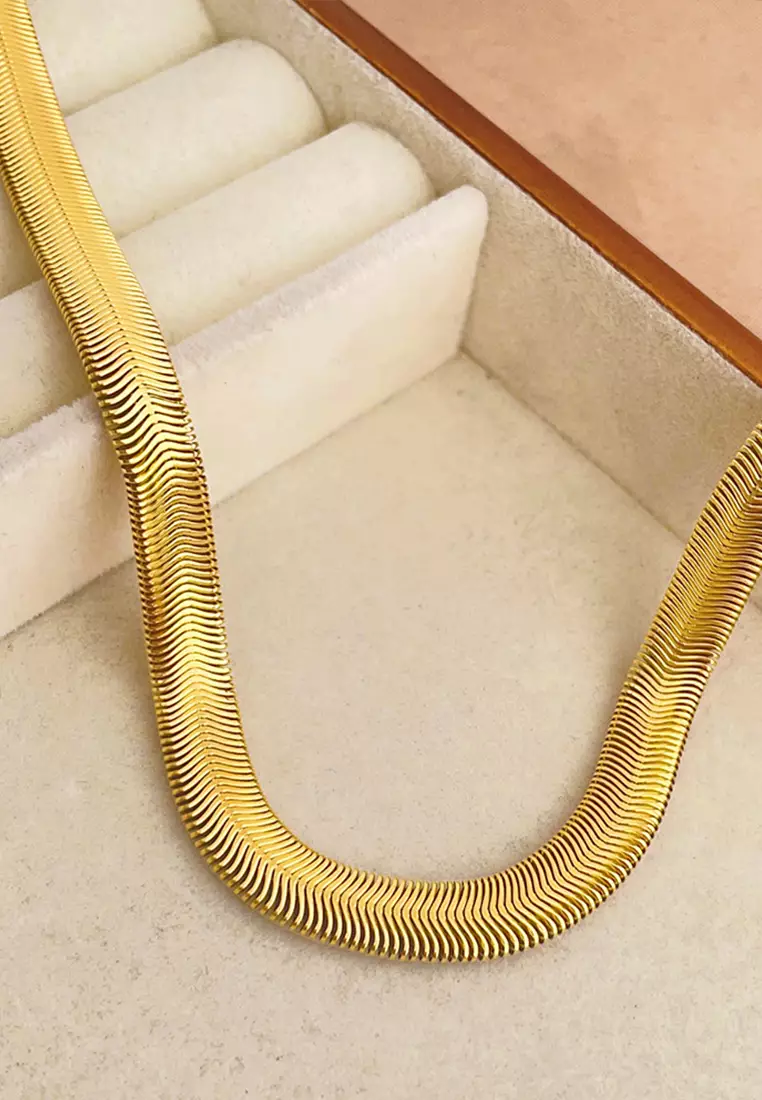 Kalung Pria Wanita Titanium Snake Bone Style Anti Pudar Fashion Cool gold color