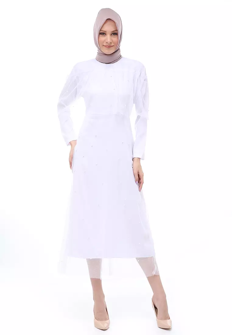 Jual Evernoon Riany Gamis Brukat Muslimah Wanita Motif Hiasan Long Dress  Regular Fit - Putih Original 2026 | ZALORA Indonesia