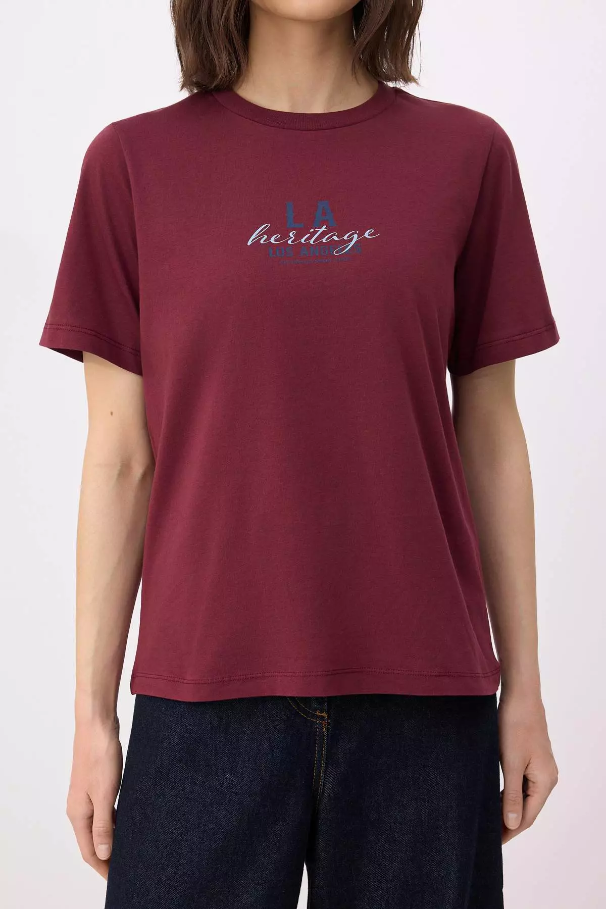 Burgundy Slogan Regular/Normal Fit Short Sleeve 1% Cotton Knitted T-Shirt Twoss26Ts161