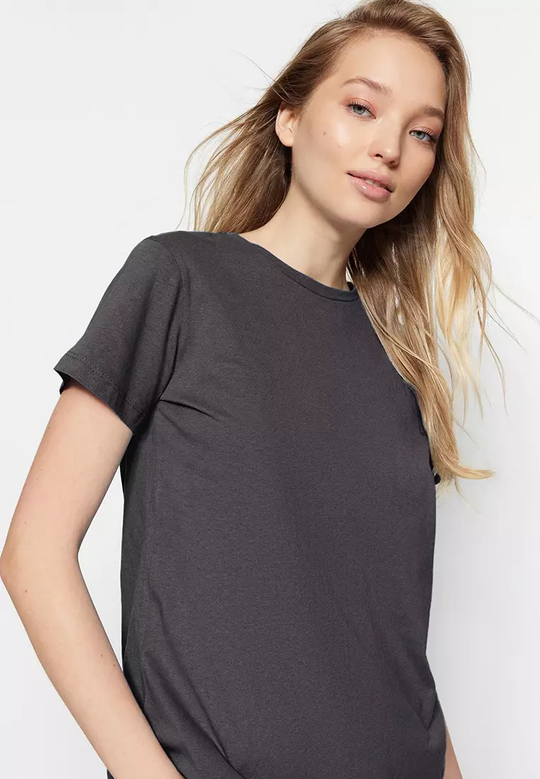 Anthracite-Yellow Basic Crew Neck 2-Pack Knitted T-Shirt