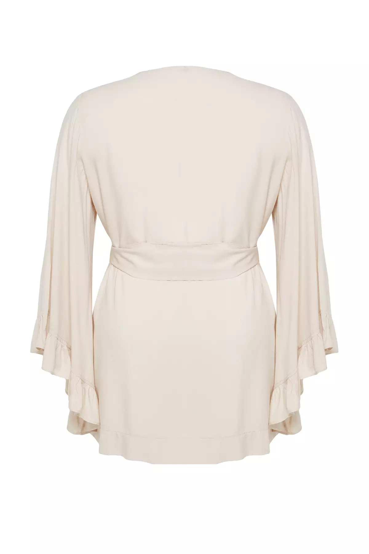 Ecru Sleeve Frilled Flounce Viscose Beachwear Woven Plus Size Kimono&Caftan TBBSS23DE00001