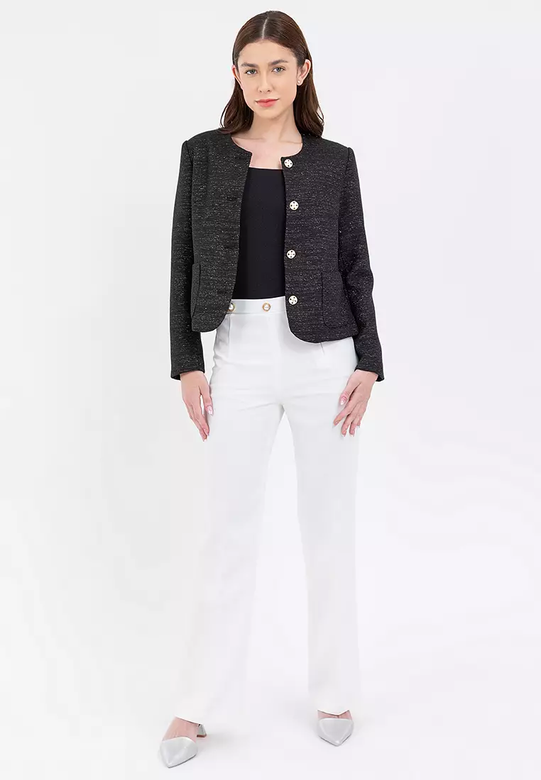 Cropped Round Neck Elegant Blazer